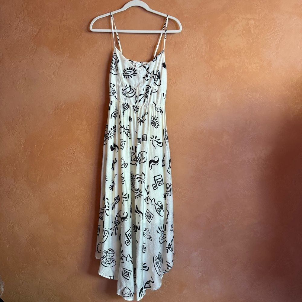 Blu Pepper Abstract Doodle Print Tiered Midi Dress Artsy Boho Small